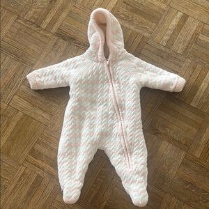 Angel Dear Striped Pink and White Hooded Footie Winter Onesie 0-3 Months